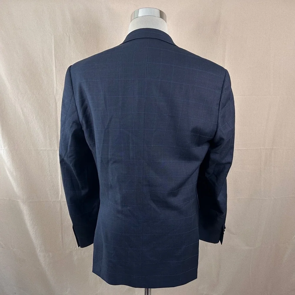 Charles Tyrwhitt 40R Suit 36x31 Wool Navy Windowpane Two Button Double Vented
